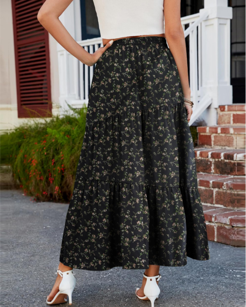 Natalie Women’s Maxi Skirt – Rayon A-Line Ruffle Skirt with Pockets