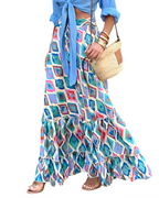 Serena Women’s Maxi Skirt – Boho Floral A-Line Skirt with Smocked Waist