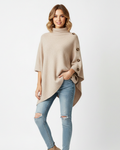 Elayne Women’s Wool Poncho – Oversized Knit Cape with High Neck & Elegant Buttons