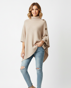 Elayne Women’s Wool Poncho – Oversized Knit Cape with High Neck & Elegant Buttons