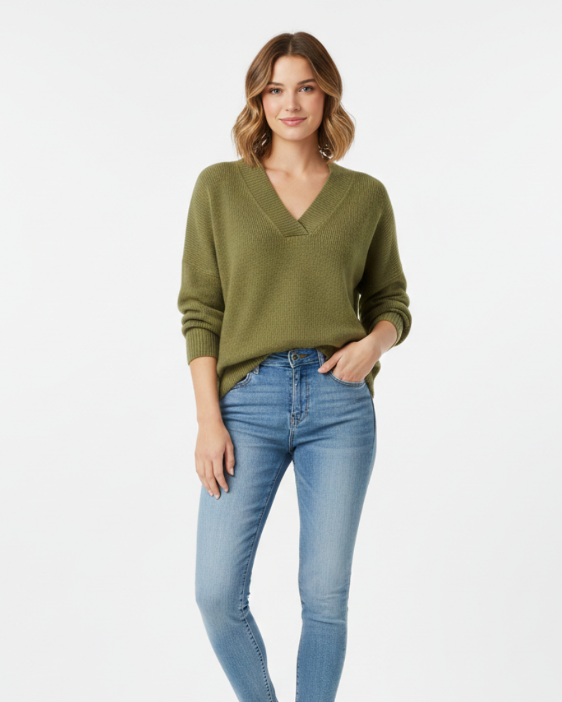 Alexandra Women’s V-Neck Jumper – Soft Knit Sweater with Elegant Relaxed Fit