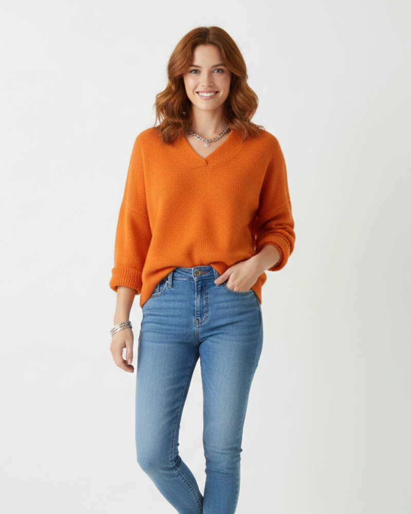 Alexandra Women’s V-Neck Jumper – Soft Knit Sweater with Elegant Relaxed Fit