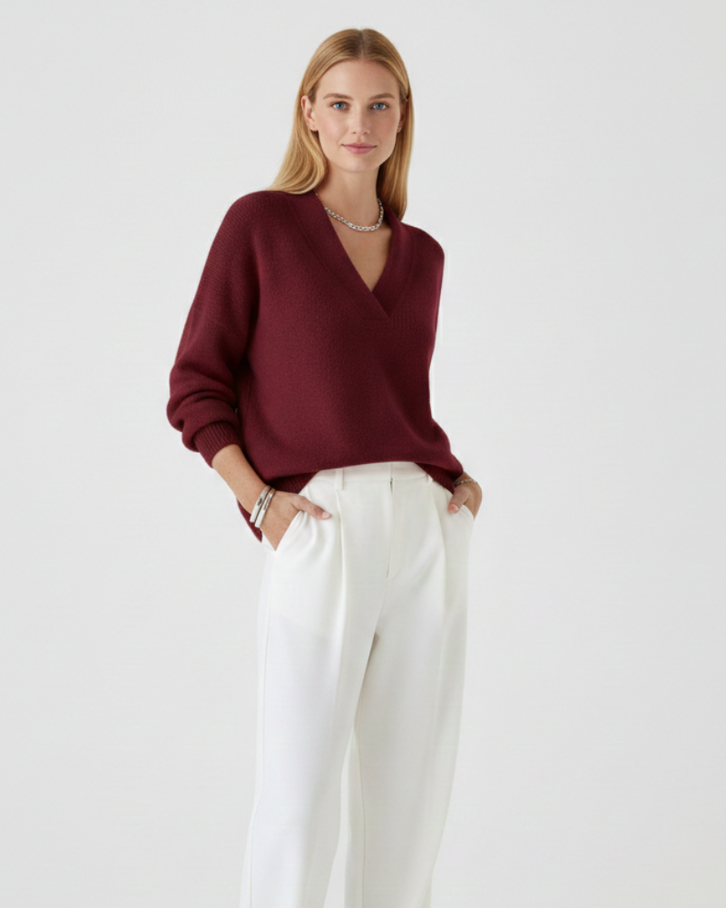 Alexandra Women’s V-Neck Jumper – Soft Knit Sweater with Elegant Relaxed Fit