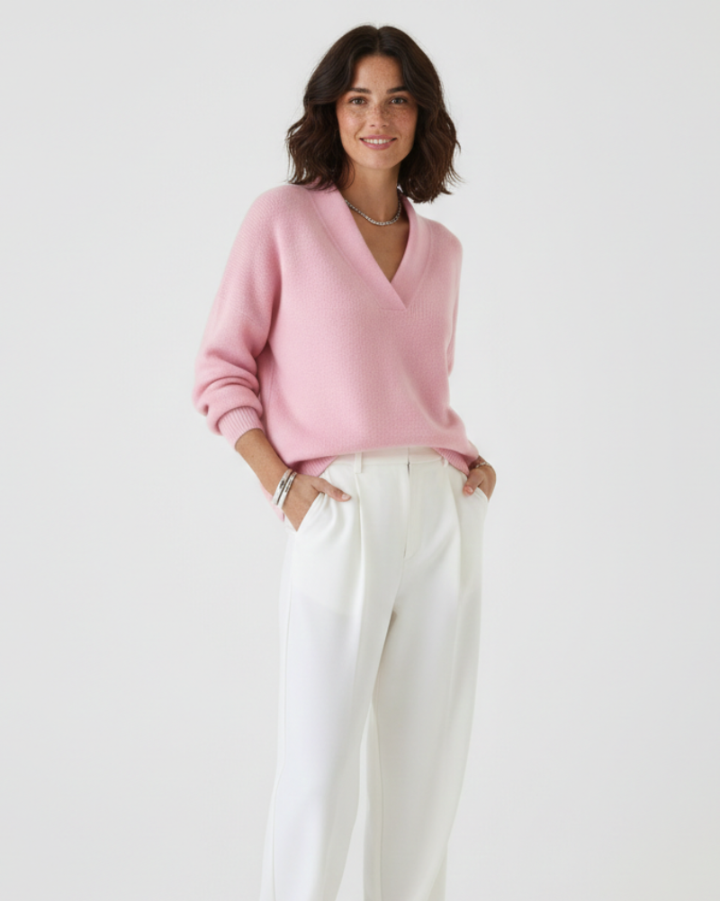 Alexandra Women’s V-Neck Jumper – Soft Knit Sweater with Elegant Relaxed Fit