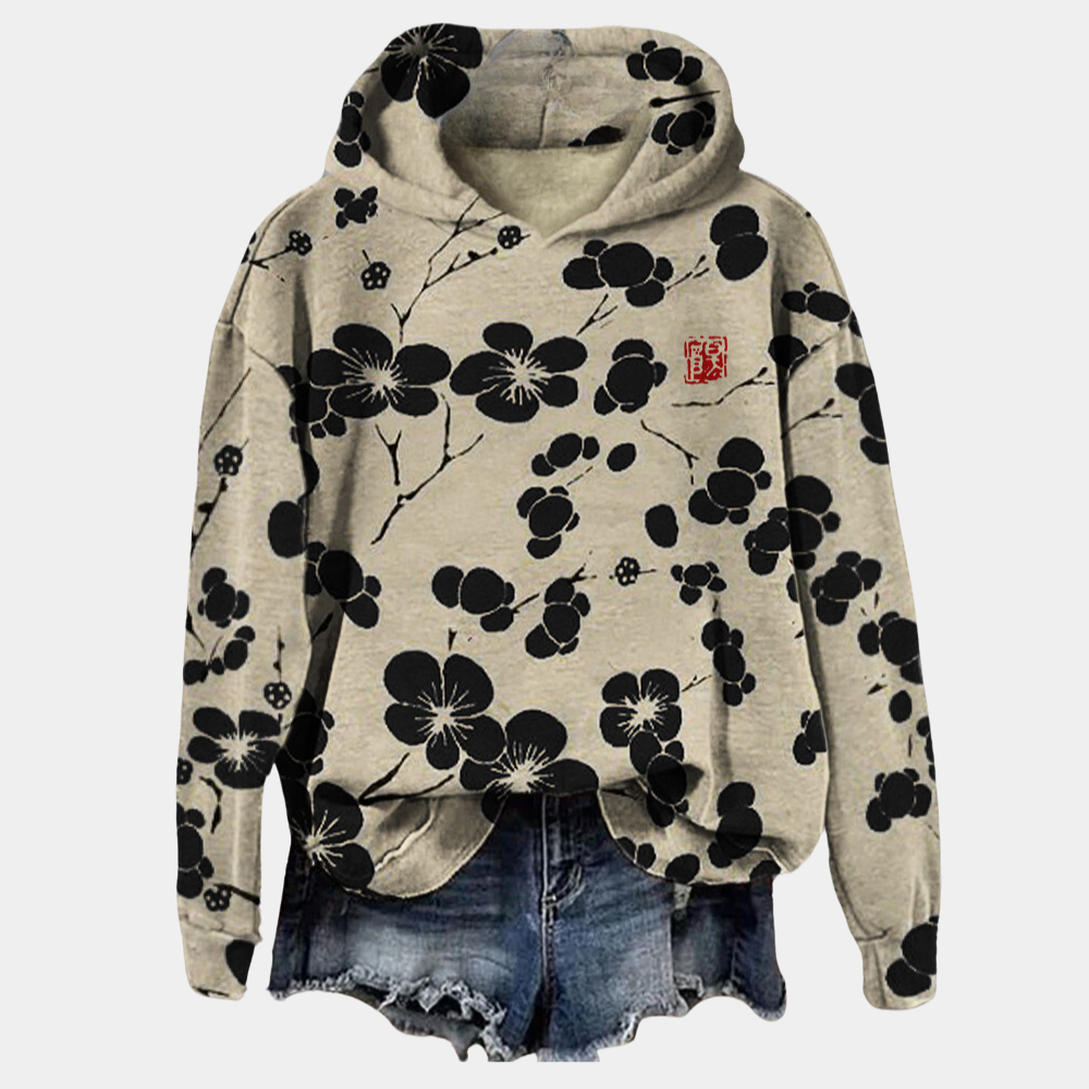 Kaori Women’s Floral Hoodie – Soft Cotton Blend Relaxed Fit Hooded Sweatshirt