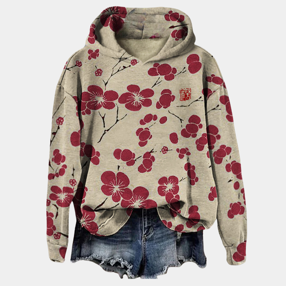 Kaori Women’s Floral Hoodie – Soft Cotton Blend Relaxed Fit Hooded Sweatshirt