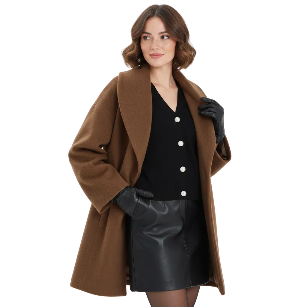 Vicky Women’s Oversized Coat – Elegant Mid-Length Winter Jacket with Soft Draped Fit