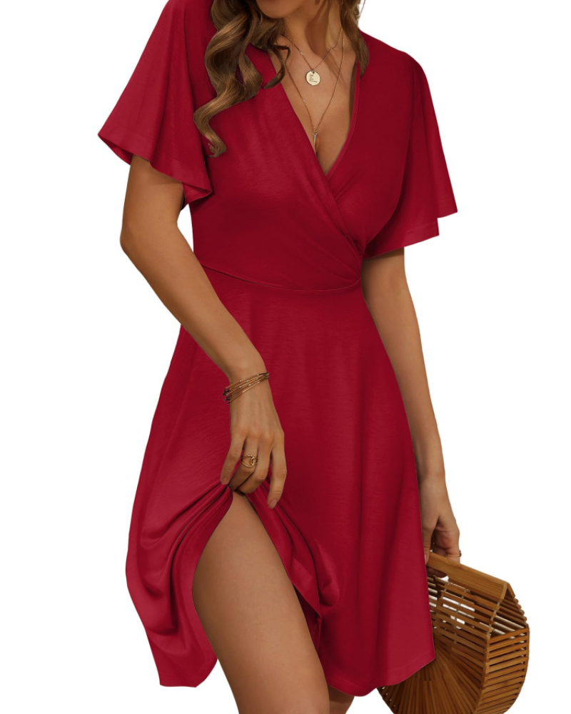 Sophia Women's Wrap Midi Dress – Floral V-Neck A-Line Summer Dress