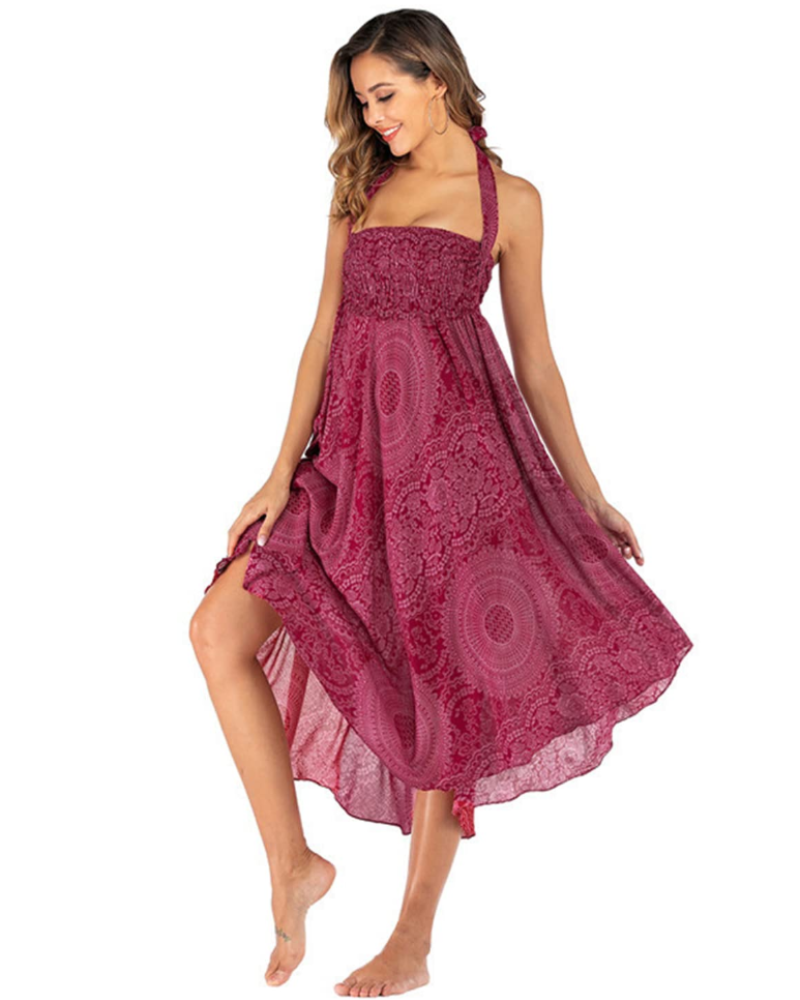 Aria Women's Boho Wrap Dress – Floral Sleeveless Maxi Beach Dress