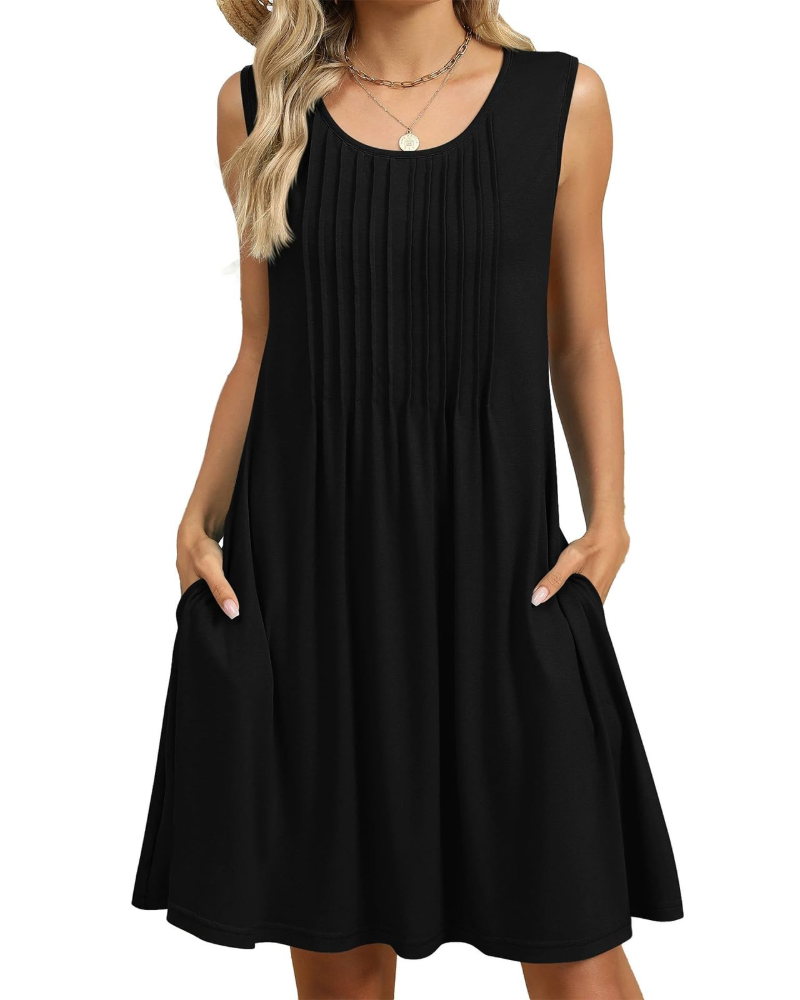 Olivia Women's Floral Midi Dress – Sleeveless Boho Beach Dress with Pockets