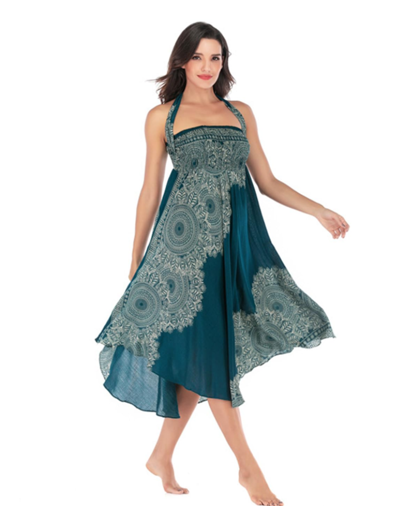 Aria Women's Boho Wrap Dress – Floral Sleeveless Maxi Beach Dress
