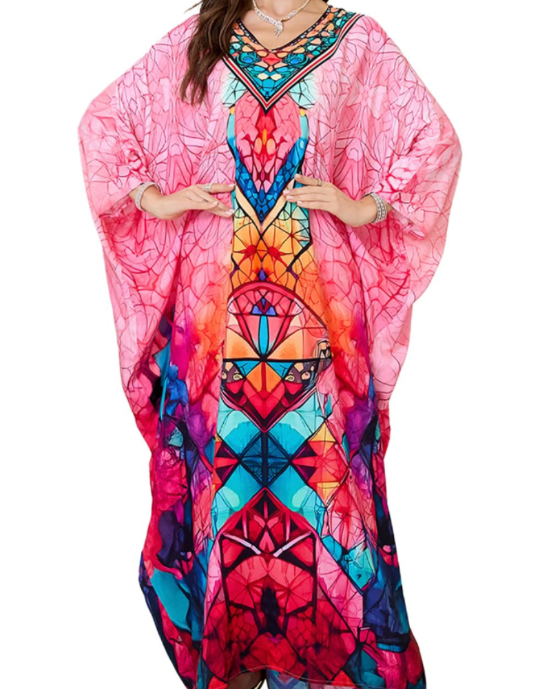 Luna Women's Boho Kaftan Dress – Oversized Beach Cover-Up & Resort Loungewear