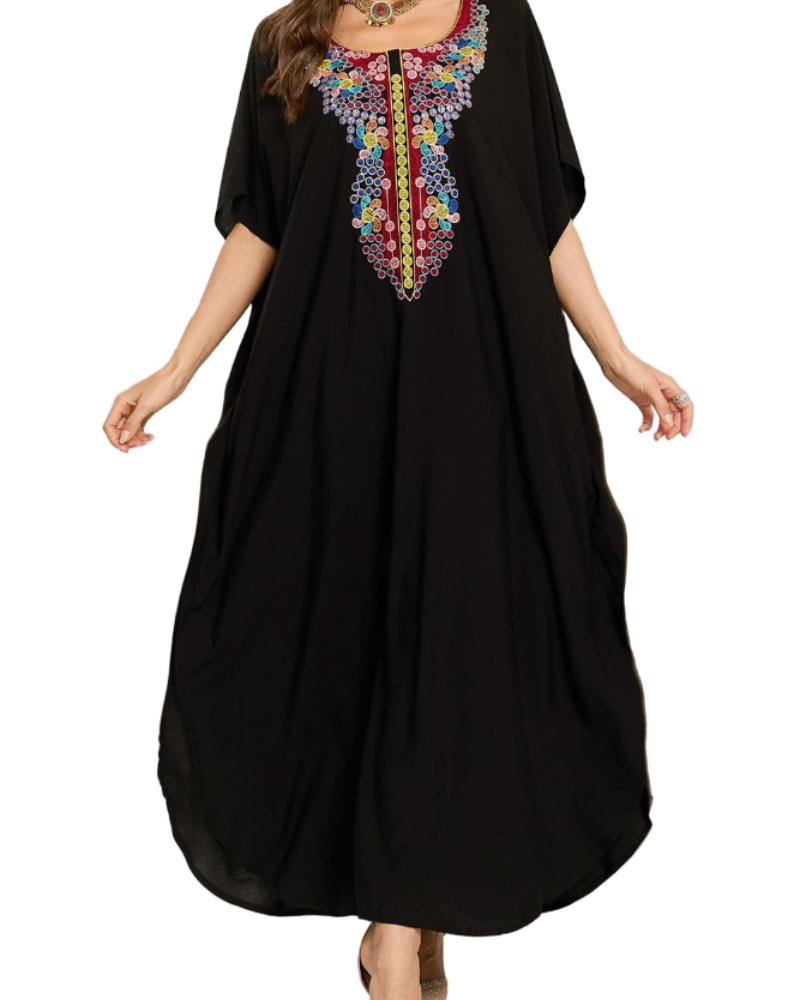 Luna Women's Boho Kaftan Cover-Up – Embroidered Beach Kimono Swimwear Cover