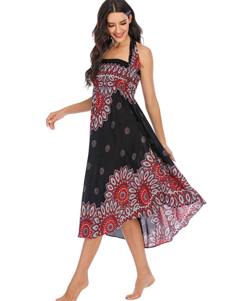 Aria Women's Boho Wrap Dress – Floral Sleeveless Maxi Beach Dress