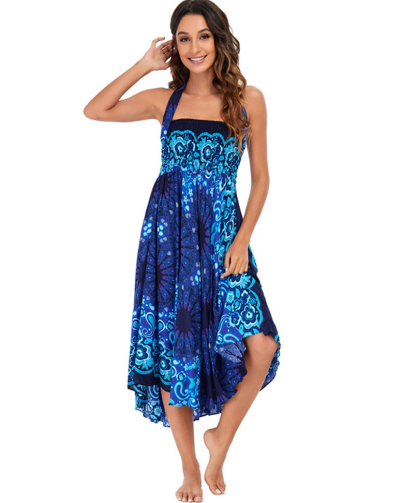 Aria Women's Boho Wrap Dress – Floral Sleeveless Maxi Beach Dress