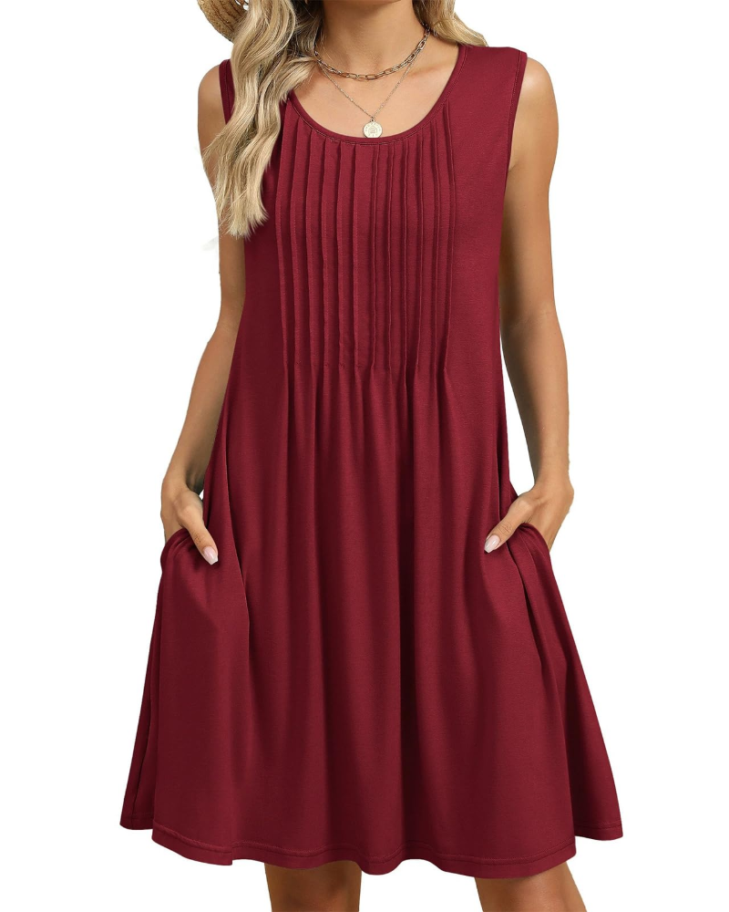 Olivia Women's Floral Midi Dress – Sleeveless Boho Beach Dress with Pockets