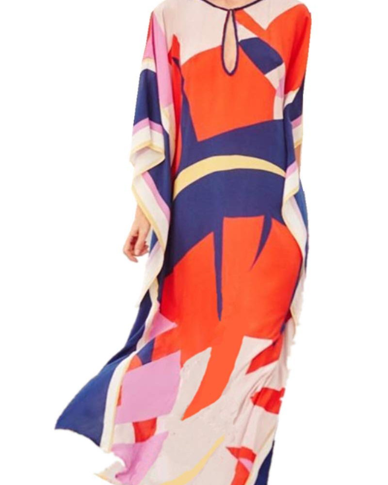 Luna Women's Boho Kaftan Dress – Embroidered Floral Beach Cover-Up