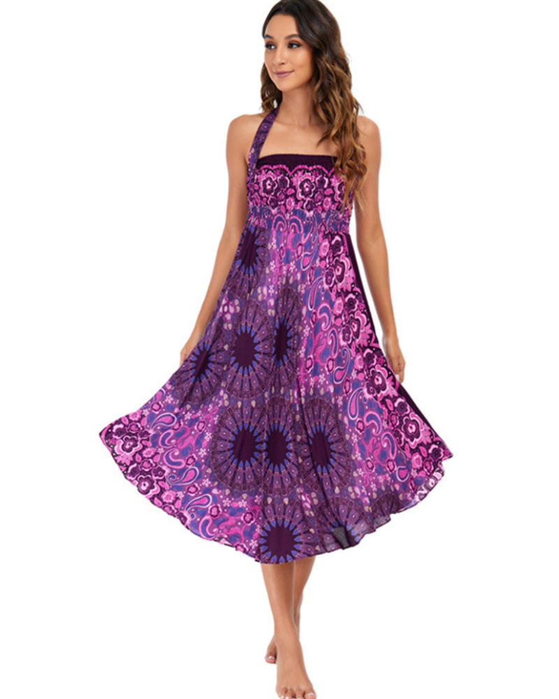 Aria Women's Boho Wrap Dress – Floral Sleeveless Maxi Beach Dress
