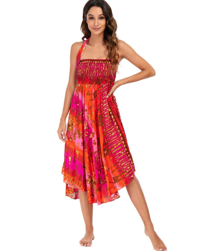 Aria Women's Boho Wrap Dress – Floral Sleeveless Maxi Beach Dress