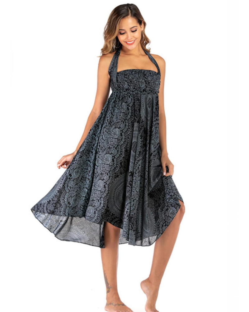 Aria Women's Boho Wrap Dress – Floral Sleeveless Maxi Beach Dress