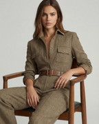 Margot Women’s Plaid Jumpsuit – Belted Wide Leg Utility Jumpsuit with Pockets