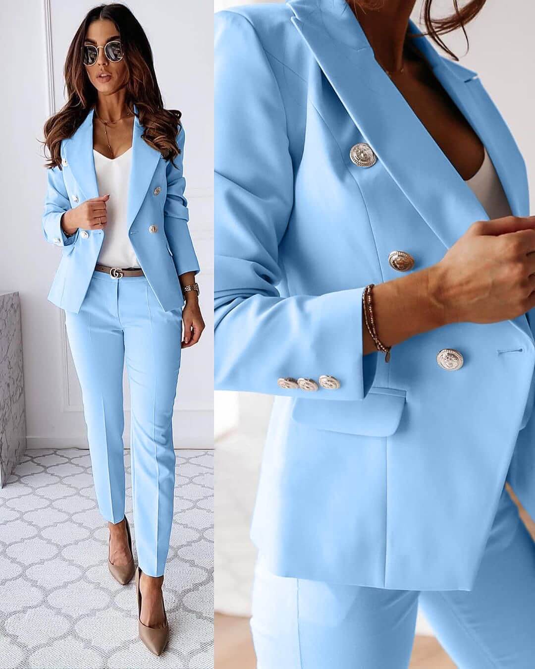 Elena Women’s Tailored Suit Set – Elegant Blazer & Slim Fit Trousers