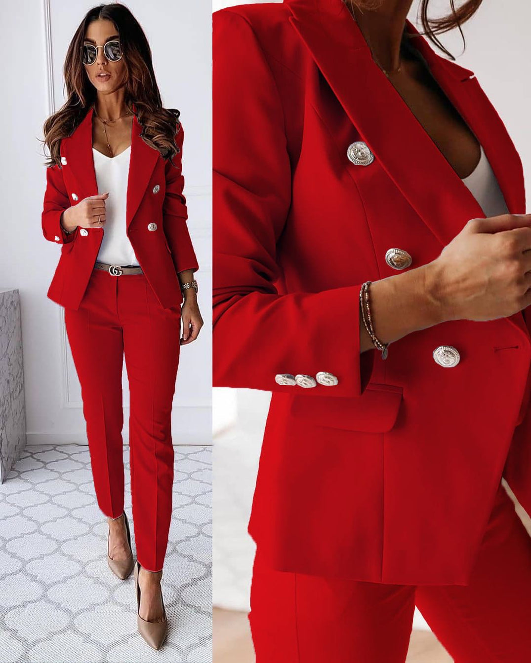 Elena Women’s Tailored Suit Set – Elegant Blazer & Slim Fit Trousers