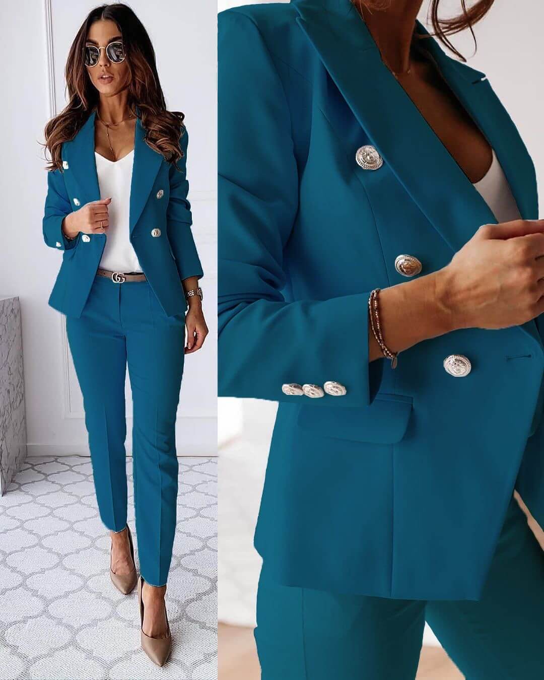 Elena Women’s Tailored Suit Set – Elegant Blazer & Slim Fit Trousers