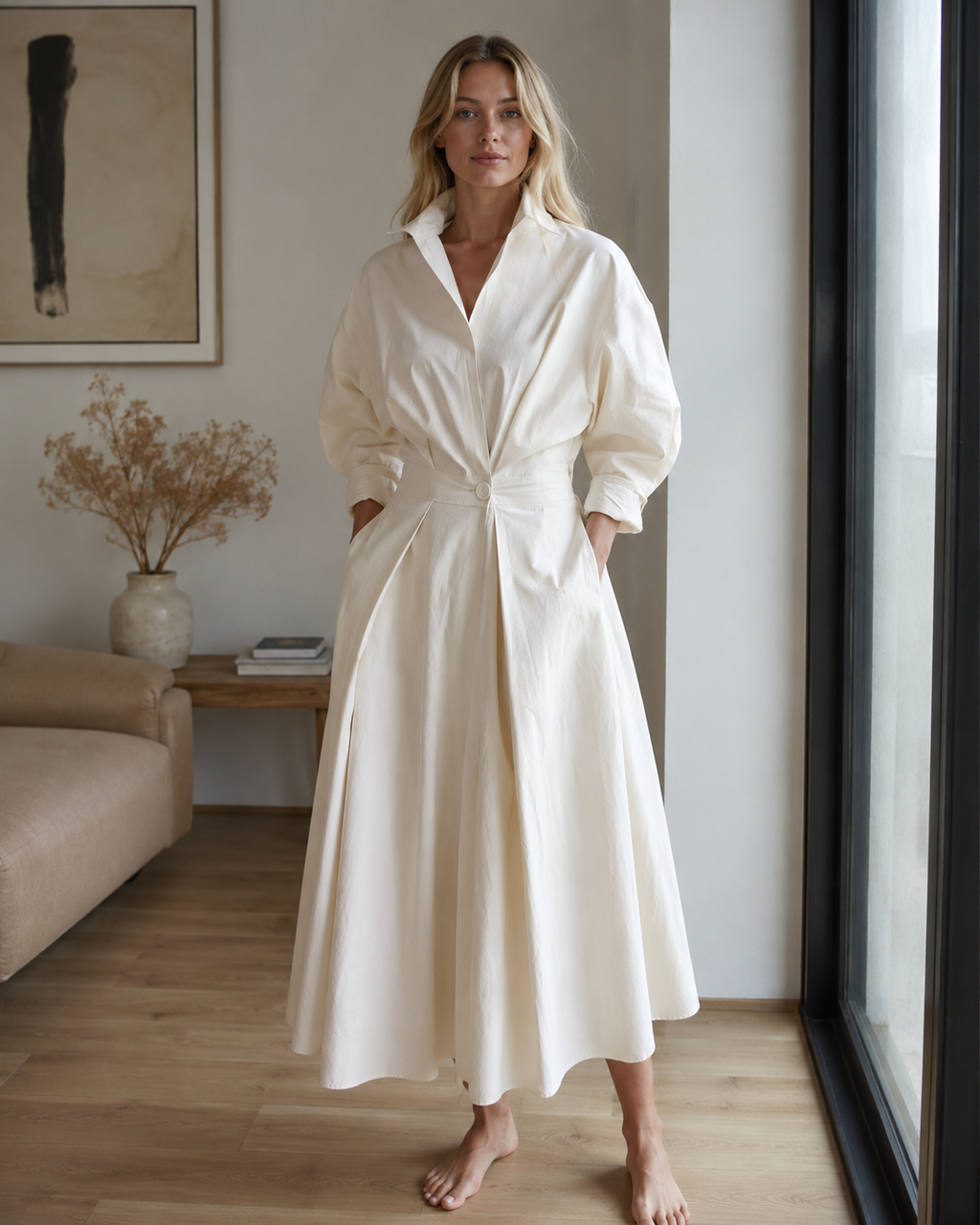 Lucie Women’s Midi Dress – Elegant Buttoned Dress with Flattering Fit & Lightweight Fabric