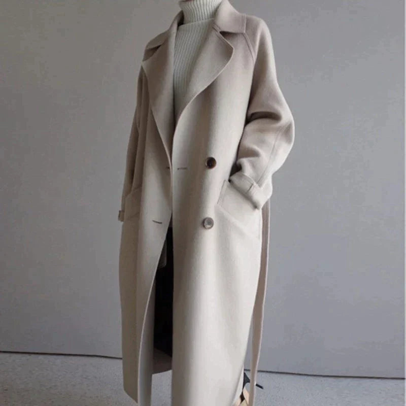 Isabelle Women’s Long Wool Coat – Elegant Warm Winter Overcoat with Tailored Fit