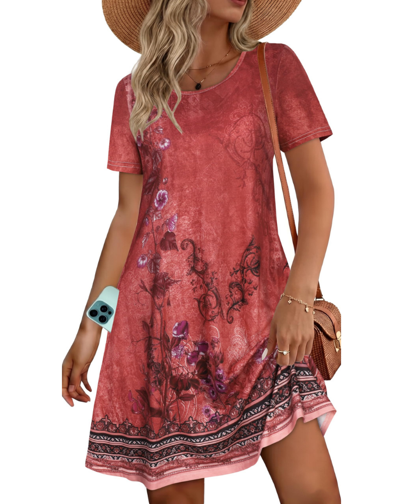 Chloe Women’s T-Shirt Dress – Short Sleeve Flowy Sundress with Pockets