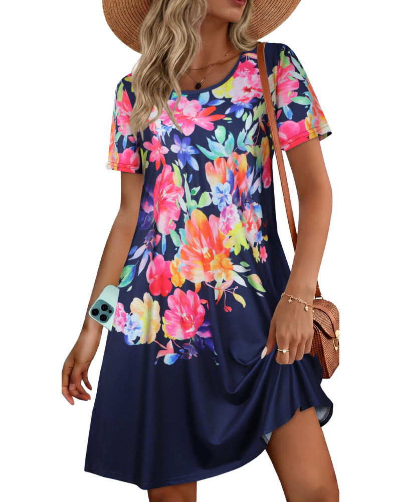 Chloe Women’s T-Shirt Dress – Short Sleeve Flowy Sundress with Pockets
