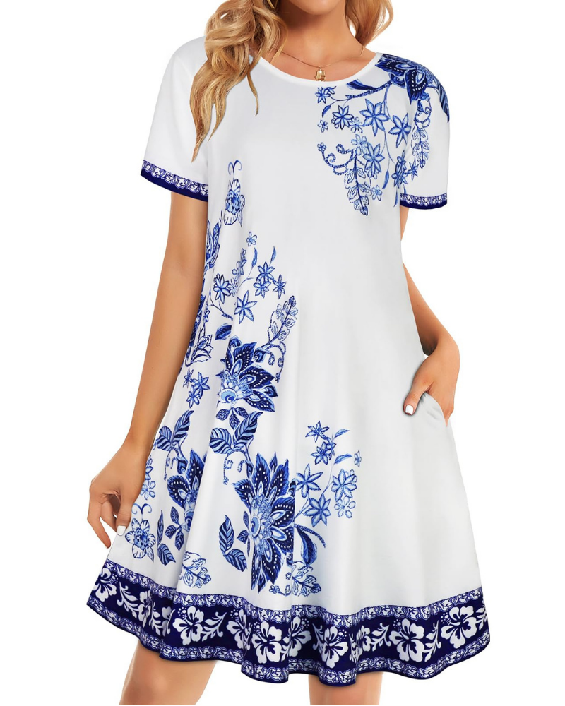 Chloe Women’s T-Shirt Dress – Short Sleeve Flowy Sundress with Pockets