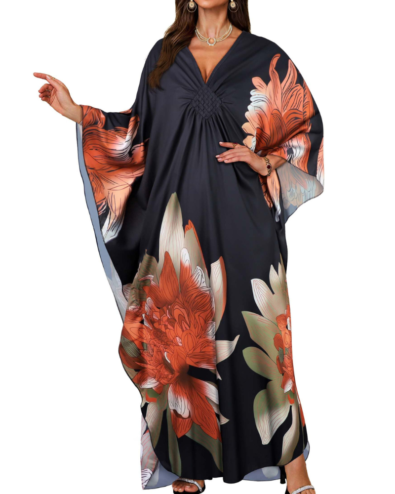 Serena Women’s V-Neck Kaftan Dress – Boho Maxi Beach Cover-Up