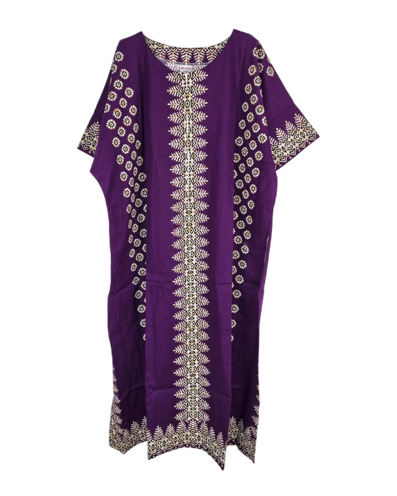 Amara Women’s African Print Kaftan – Cotton Plus Size Dress with Pockets