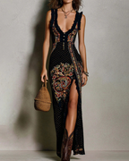 Talia Women’s Ethnic Maxi Dress – Sleeveless V-Neck Slim Fit Festival Dress