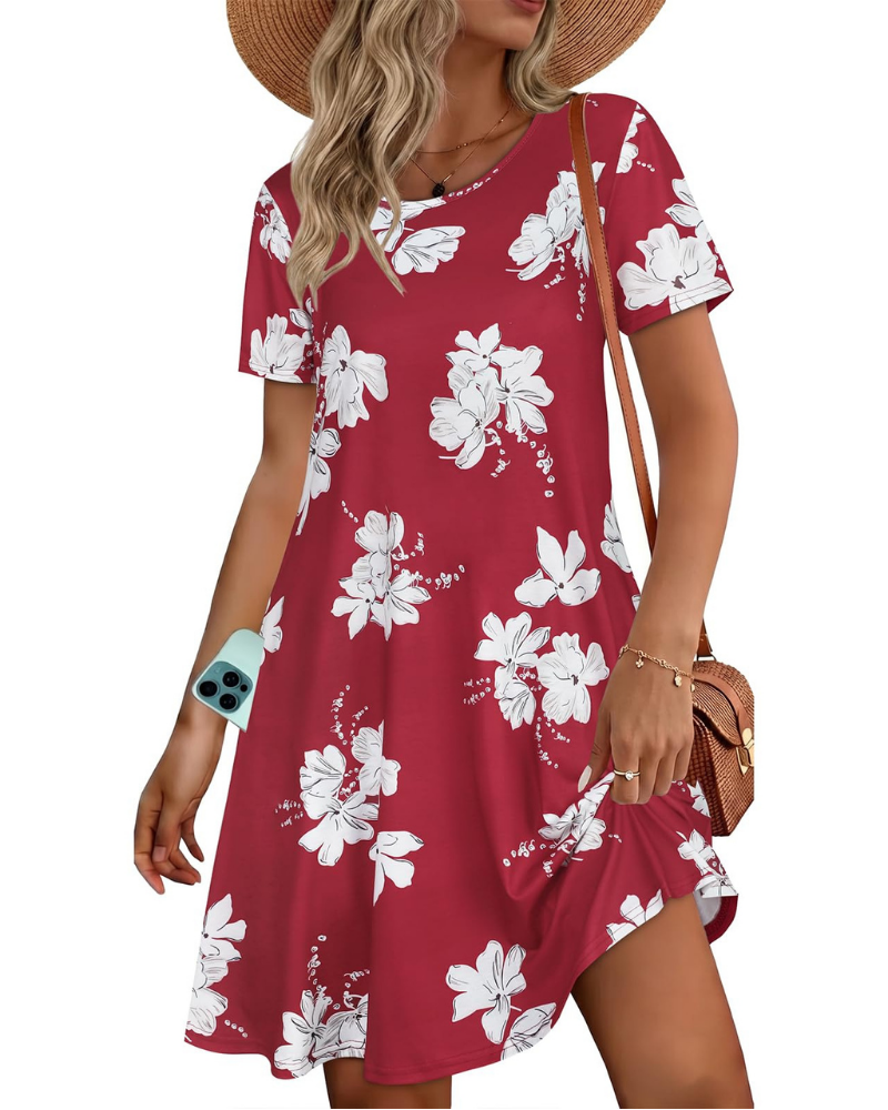 Chloe Women’s T-Shirt Dress – Short Sleeve Flowy Sundress with Pockets