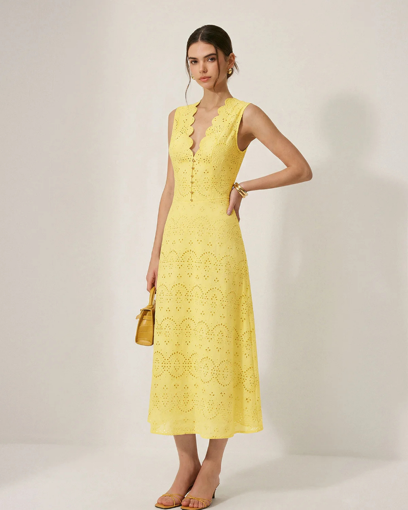 Gabriella Women’s Cotton Maxi Dress – Sleeveless V-Neck Dress with Hidden Zipper