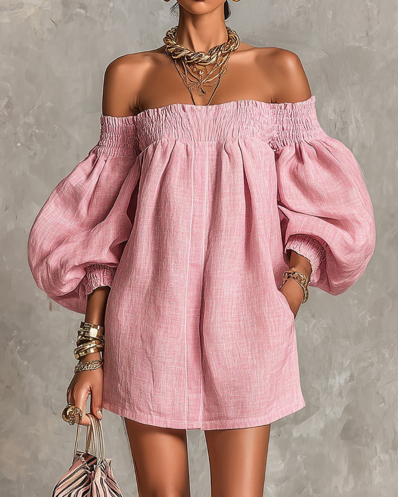 Sienna Women’s Mini Dress – Off Shoulder A-Line Dress with Lantern Sleeves