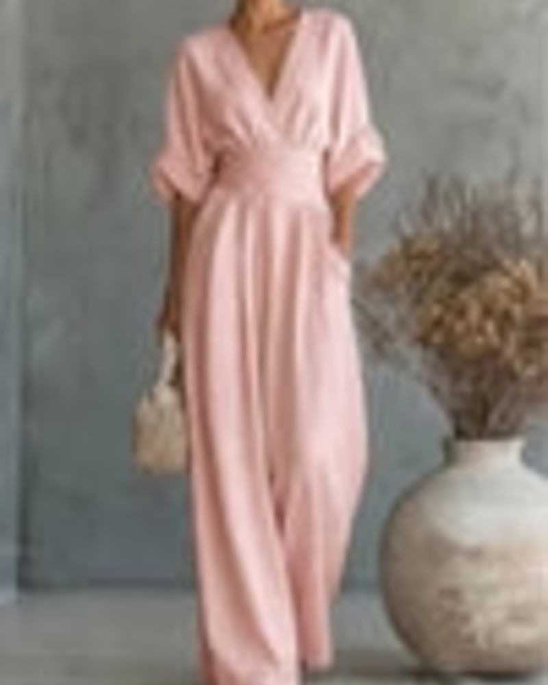 Hazel Women’s Wide Leg Jumpsuit – Elegant V-Neck Flowy Summer One-Piece Outfit