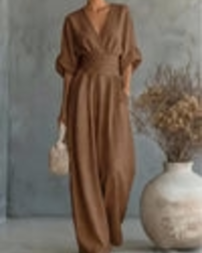 Hazel Women’s Wide Leg Jumpsuit – Elegant V-Neck Flowy Summer One-Piece Outfit