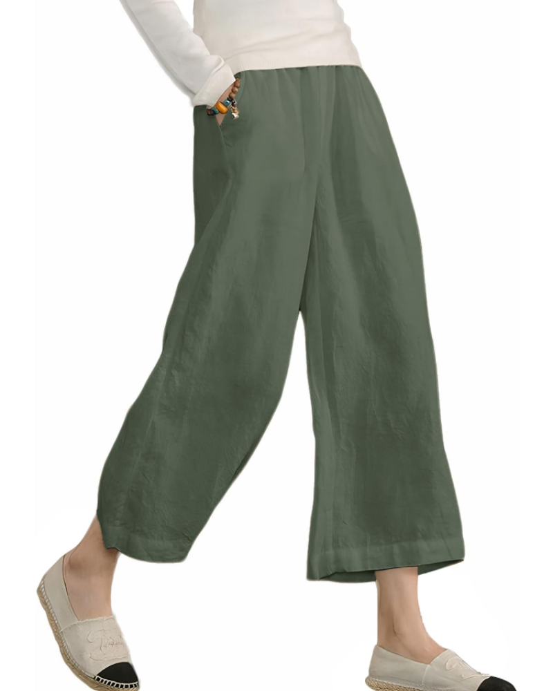 Claire Women’s Cotton Trousers – Breathable Wide Leg Summer Trousers with Elastic Waist & Pockets