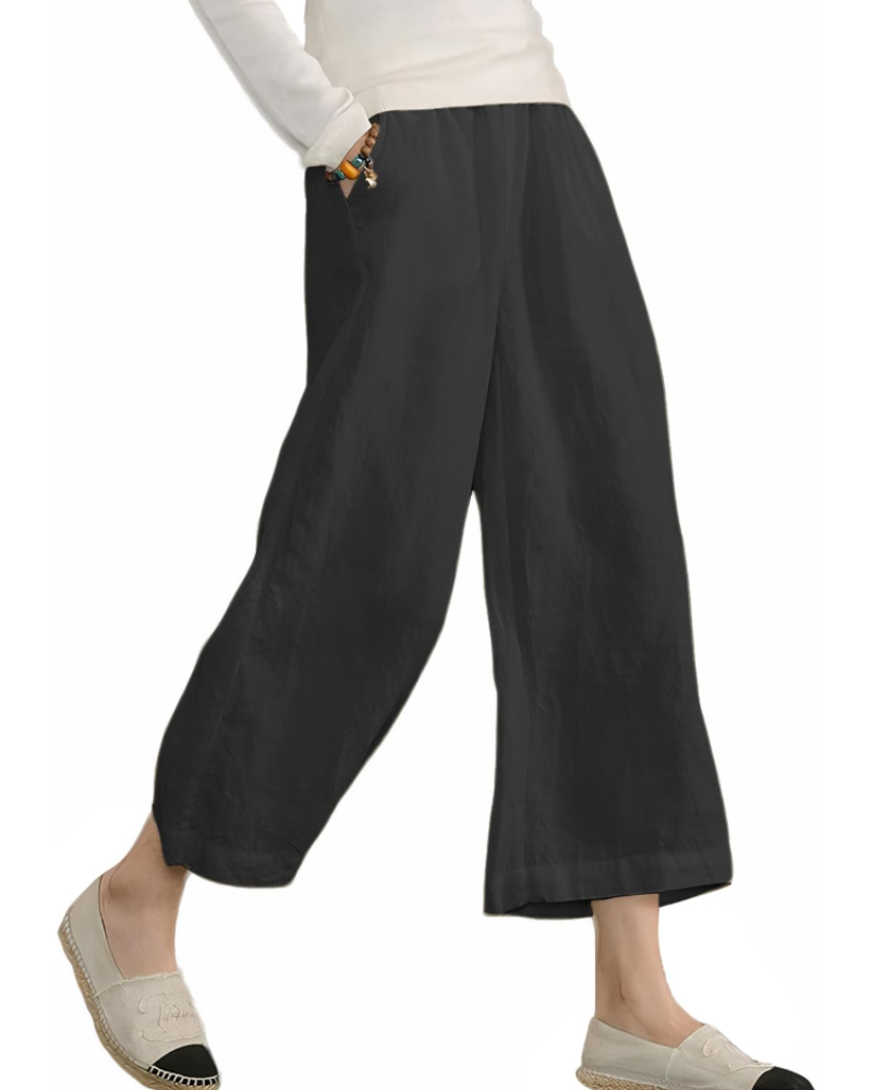 Claire Women’s Cotton Trousers – Breathable Wide Leg Summer Trousers with Elastic Waist & Pockets