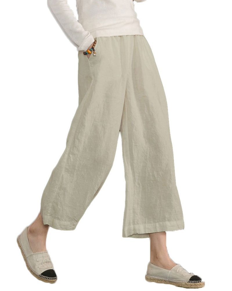Claire Women’s Cotton Trousers – Breathable Wide Leg Summer Trousers with Elastic Waist & Pockets