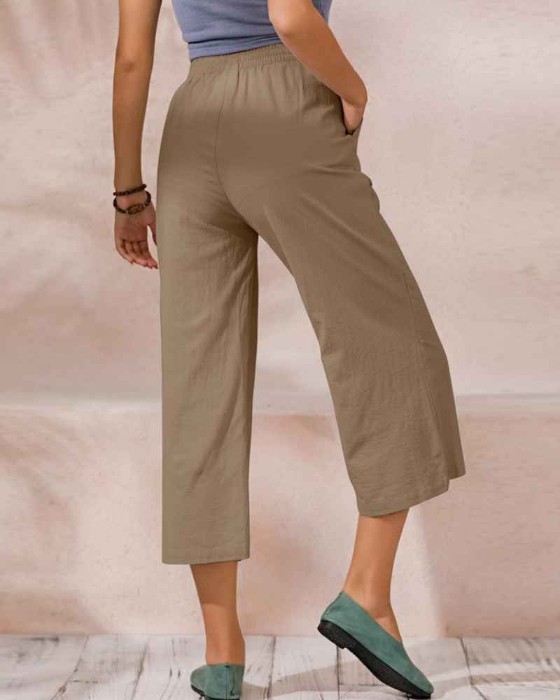 Claire Women’s Cotton Trousers – Breathable Wide Leg Summer Trousers with Elastic Waist & Pockets