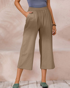 Claire Women’s Cotton Trousers – Breathable Wide Leg Summer Trousers with Elastic Waist & Pockets