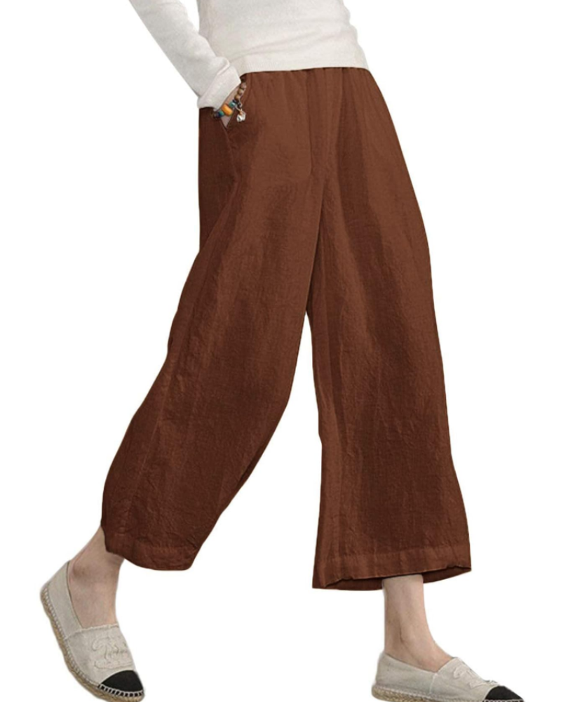 Claire Women’s Cotton Trousers – Breathable Wide Leg Summer Trousers with Elastic Waist & Pockets