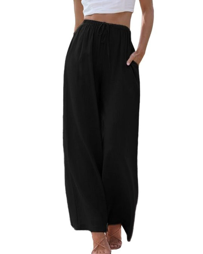 Hazel Women’s Linen Pants – Wide Leg Drawstring Trousers with Side Pockets