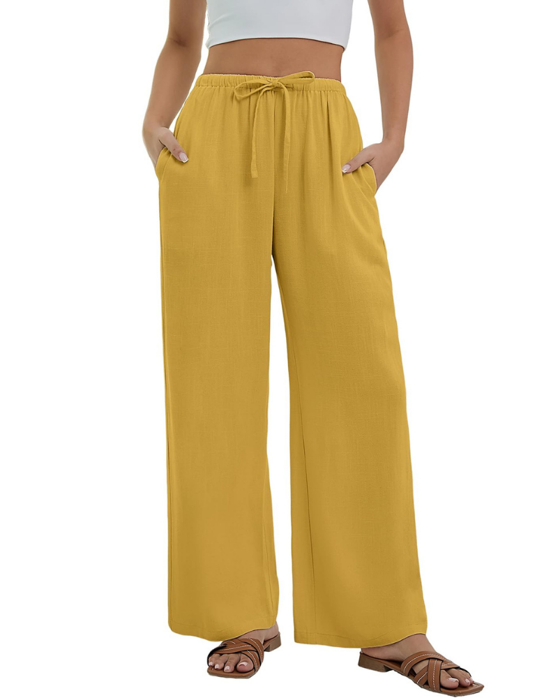 Stella Women’s Linen Palazzo Pants – High Waist Wide Leg Trousers with Pockets