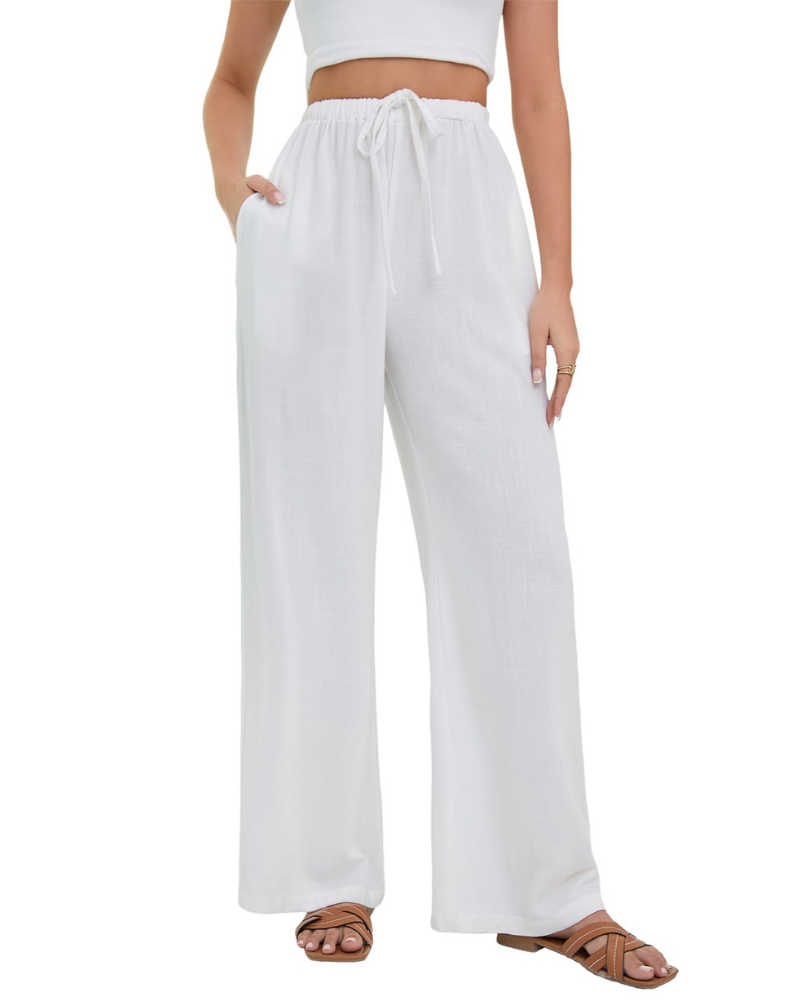 Stella Women’s Linen Palazzo Pants – High Waist Wide Leg Trousers with Pockets